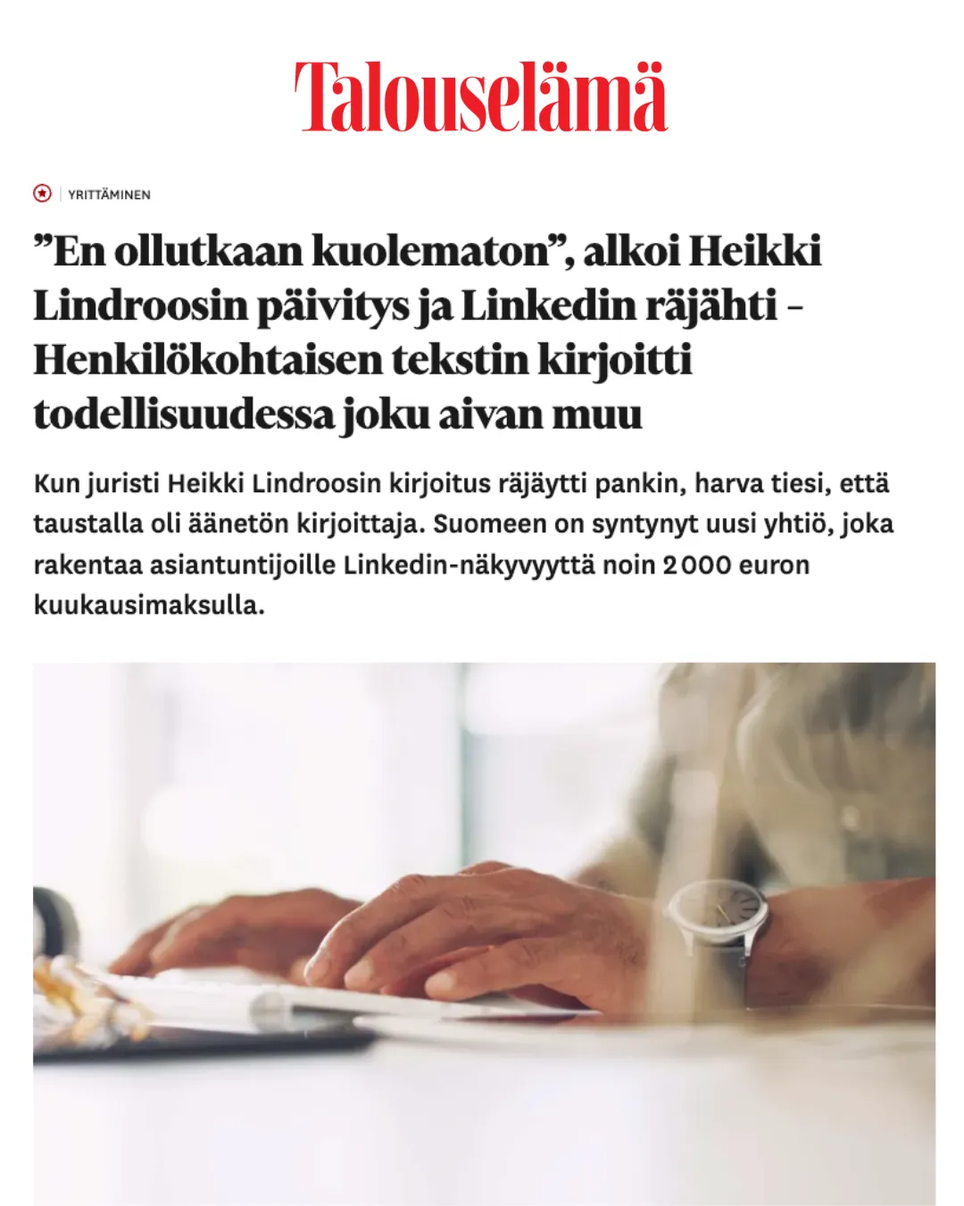 Talouselama article about haamu, August 2025