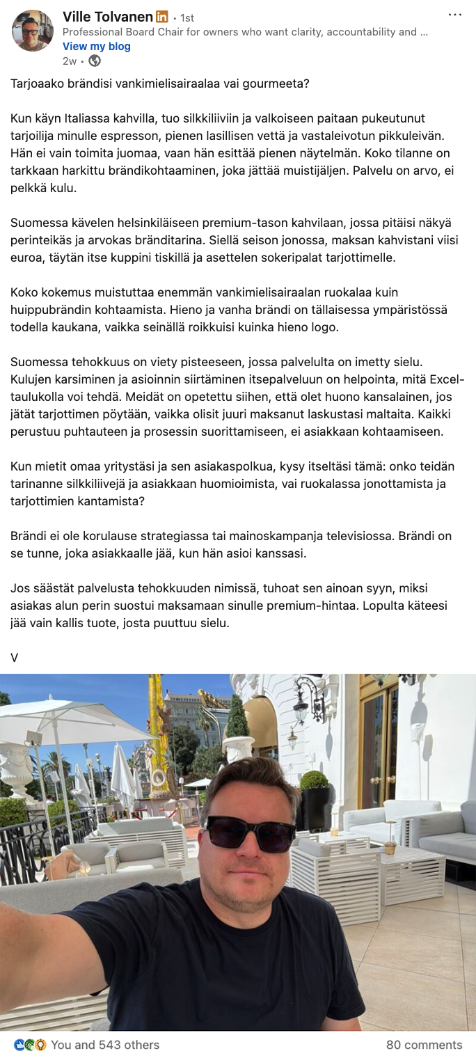 LinkedIn post by Ville Tolvanen