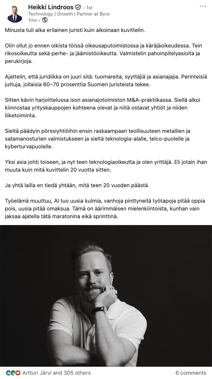 LinkedIn post by Heikki Lindroos, Byro Legal