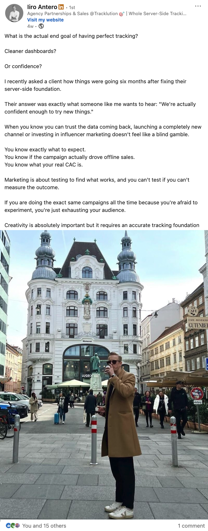 A LinkedIn post by Iiro Antero that drew questions in the comments