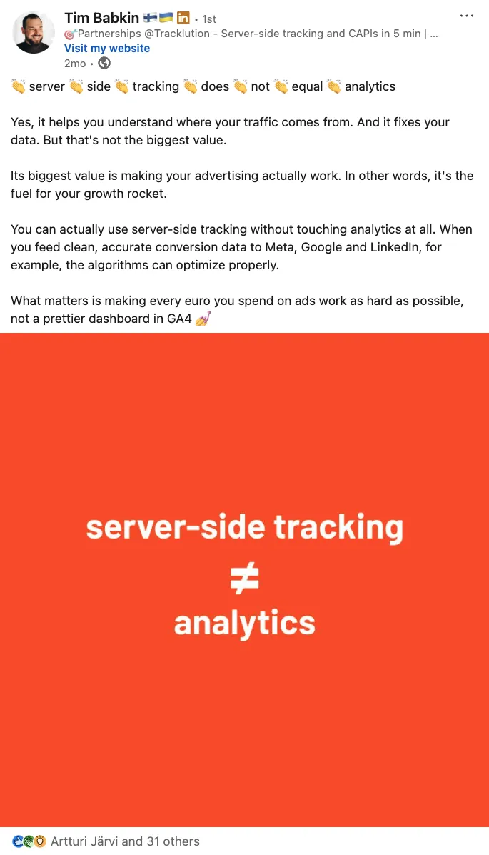 LinkedIn post by Tim, Tracklution