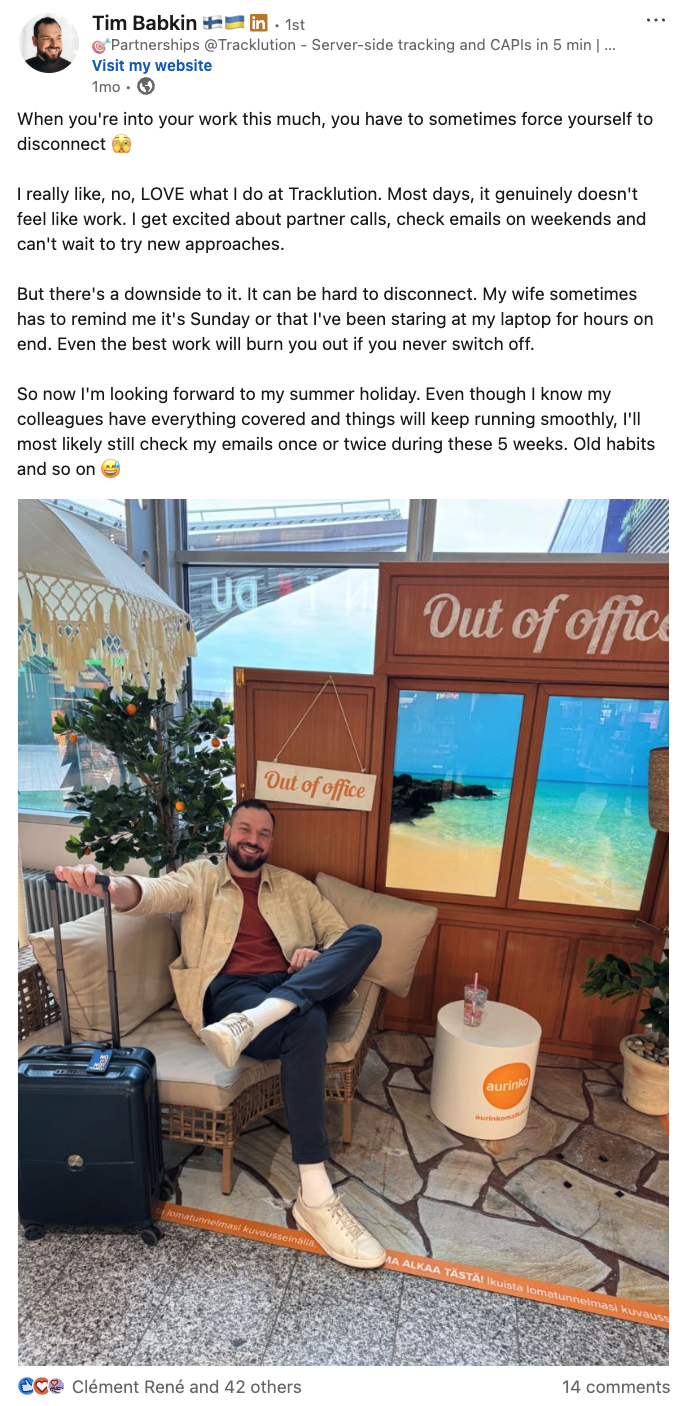 A LinkedIn post by Tim Babkin about partnerships