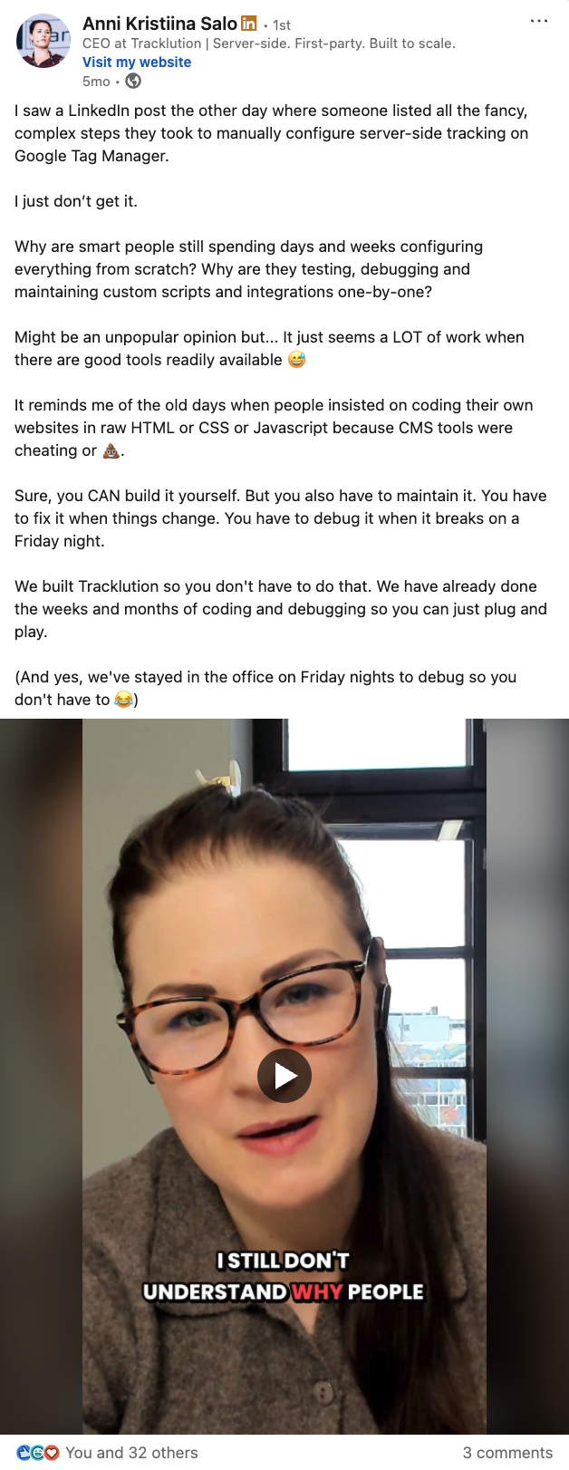 LinkedIn post by Anni Salo, Tracklution