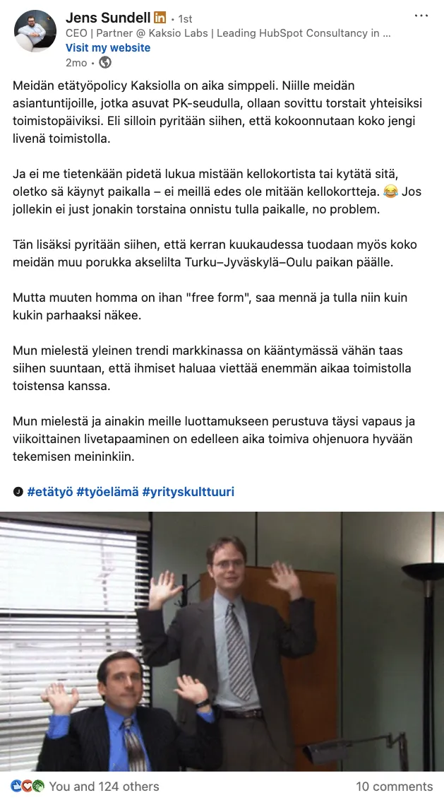 LinkedIn post by Jens Sundell, Kaksio Labs