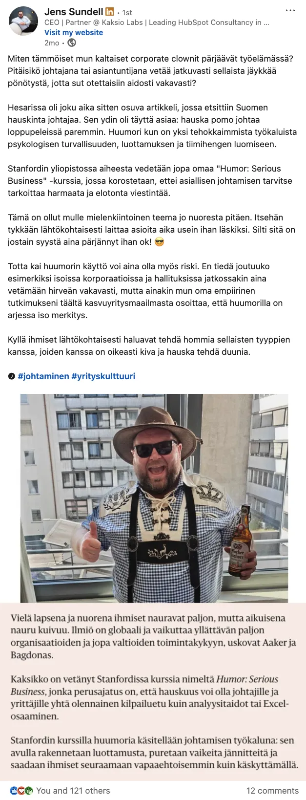 LinkedIn post by Jens Sundell, Kaksio Labs