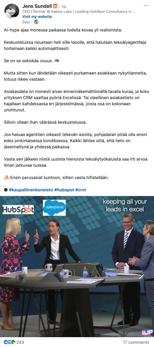 LinkedIn post by Jens Sundell, Kaksio Labs