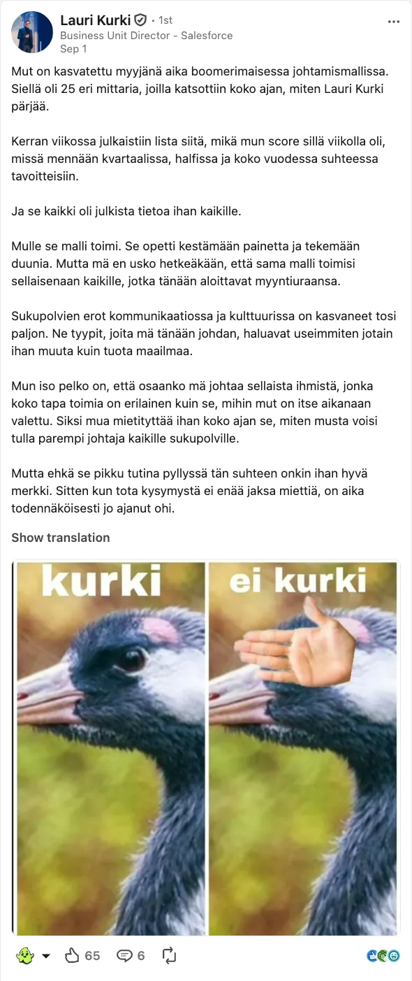 A LinkedIn post by Lauri Kurki of Twoday