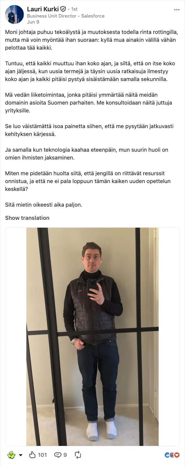 A LinkedIn post by Lauri Kurki of Twoday