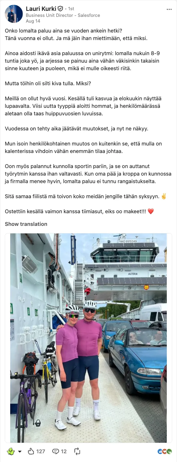 A LinkedIn post by Lauri Kurki of Twoday
