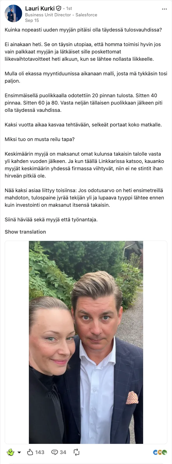 A LinkedIn post by Lauri Kurki of Twoday