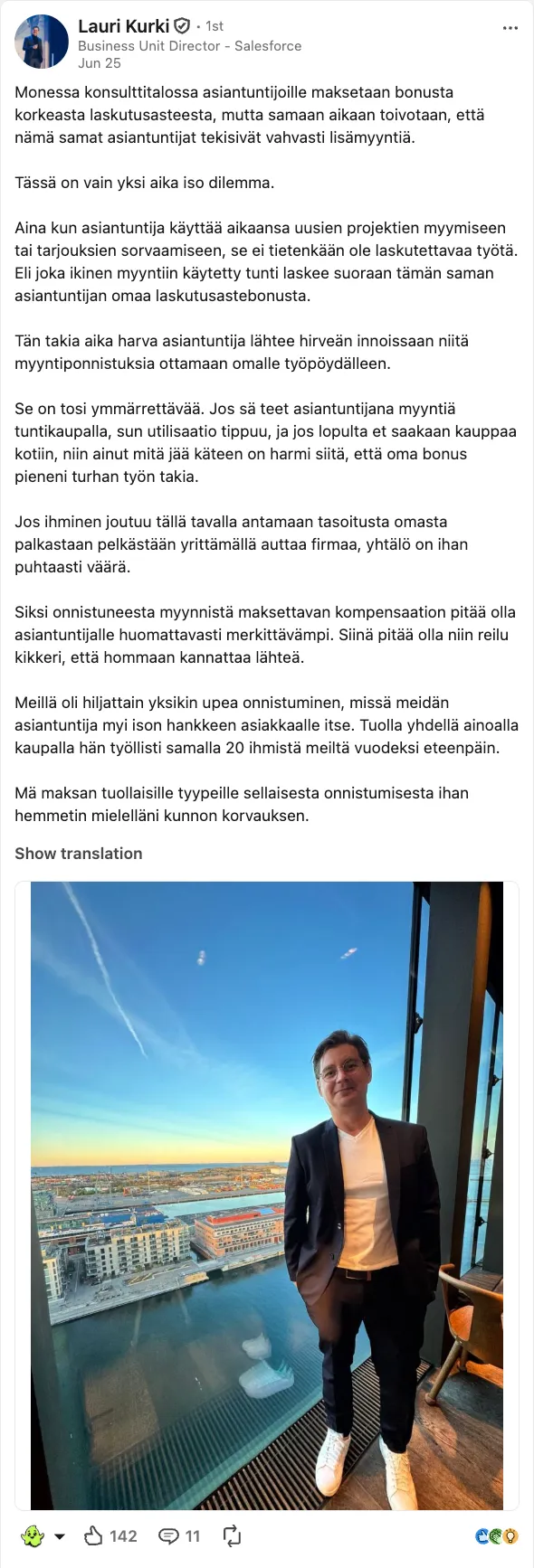 A LinkedIn post by Lauri Kurki of Twoday