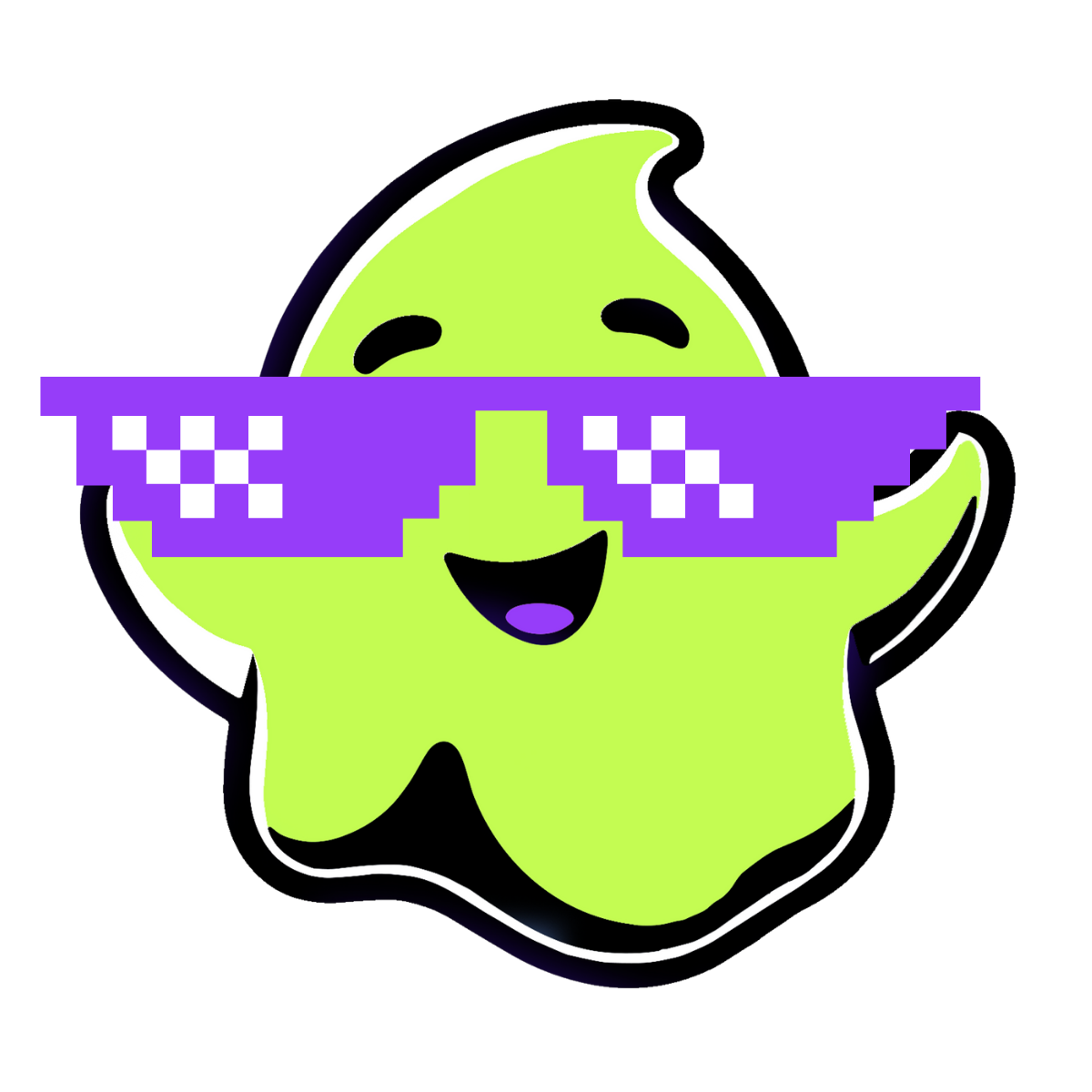 The haamu ghost mascot wearing pixel sunglasses