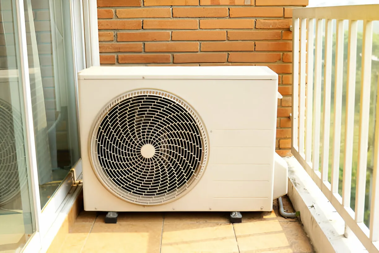 Outdoor AC unit on balcony.