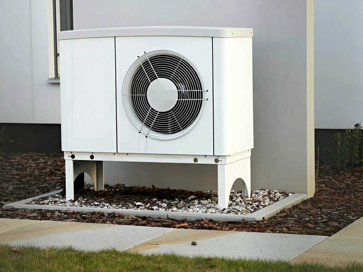Heat pump unit outdoors.