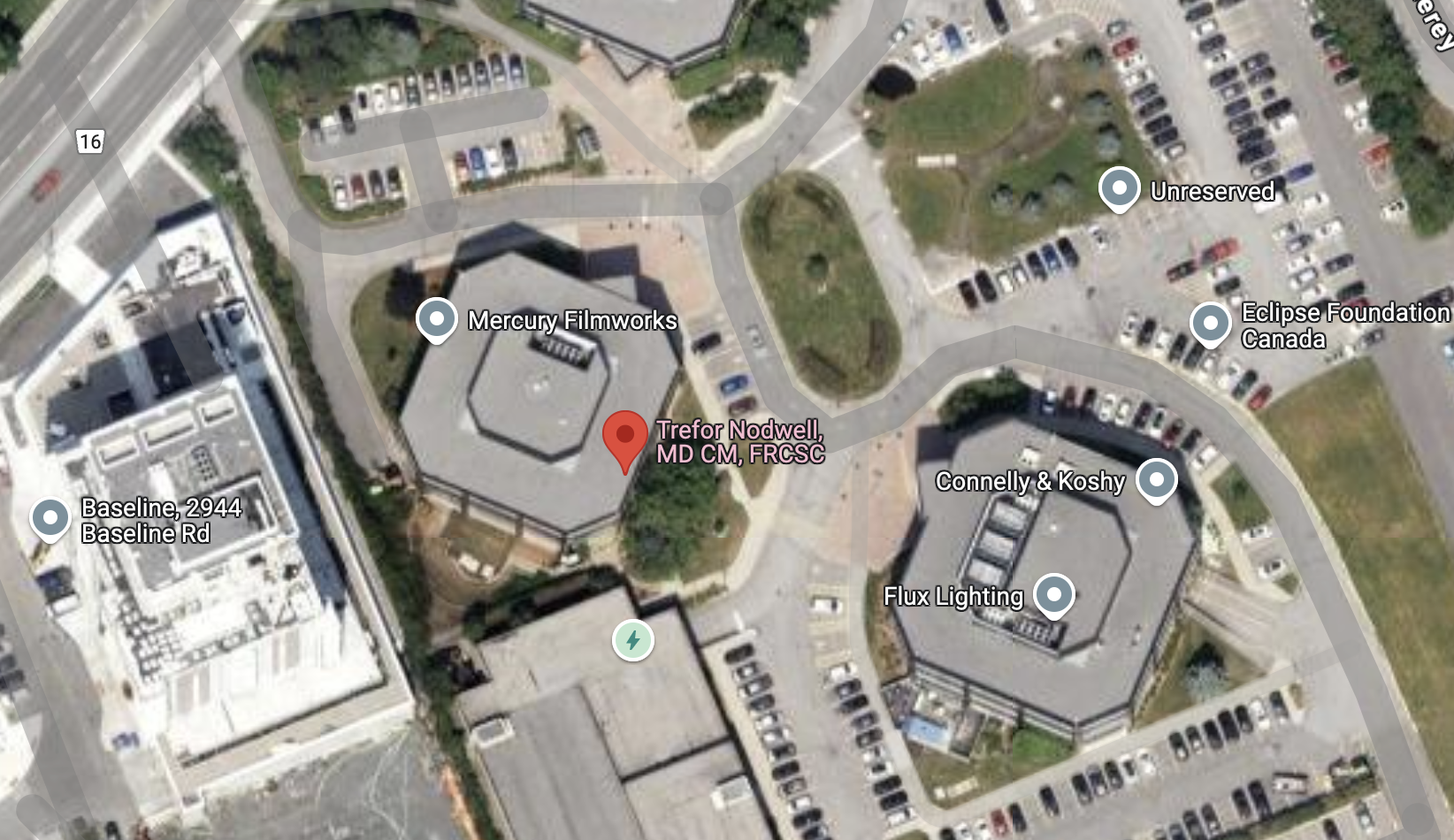 Map showing the location of Dr. Nodwell's practice