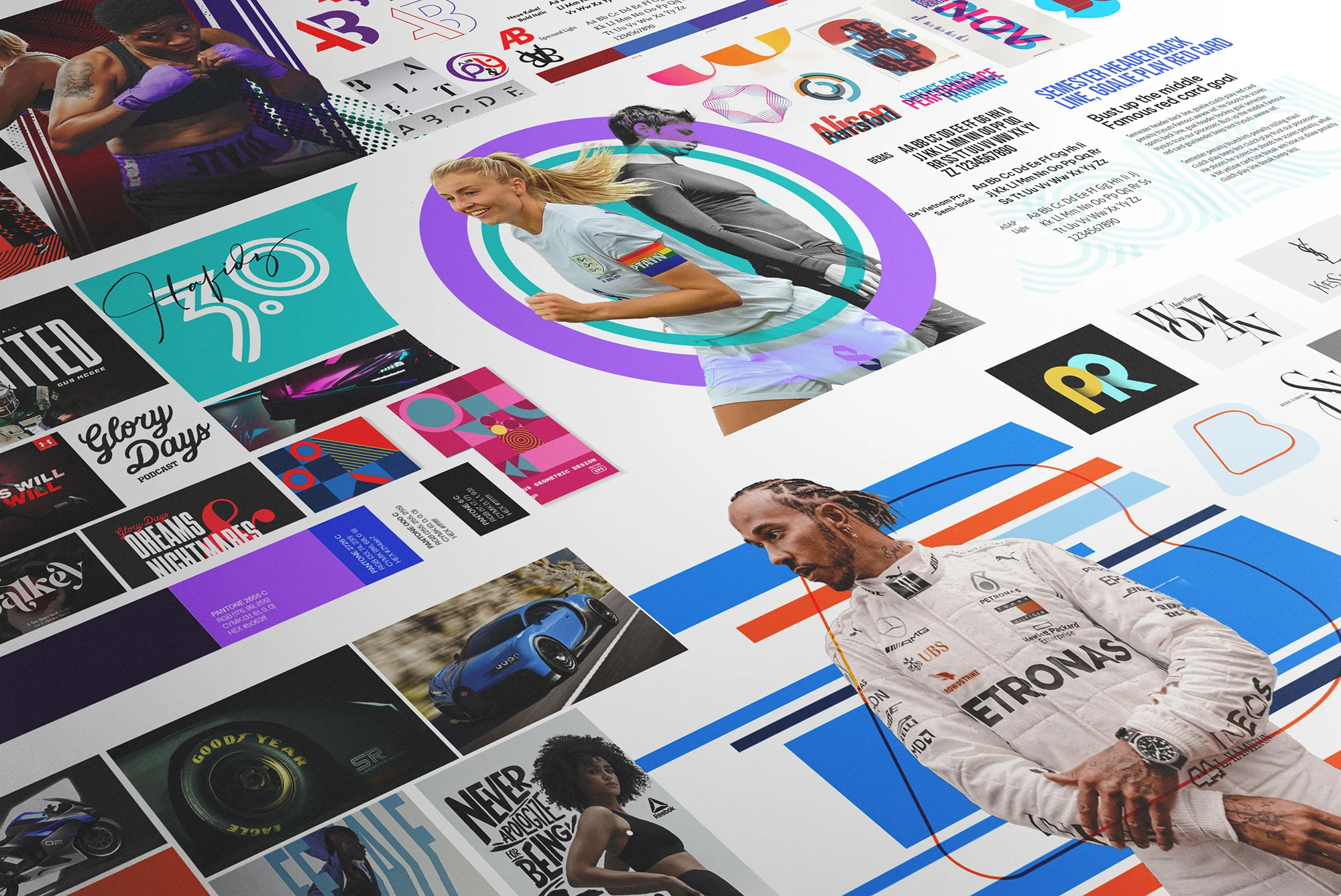 Stylescape exploring typography, colour and sports photography for the Alison Berrisford rebrand.