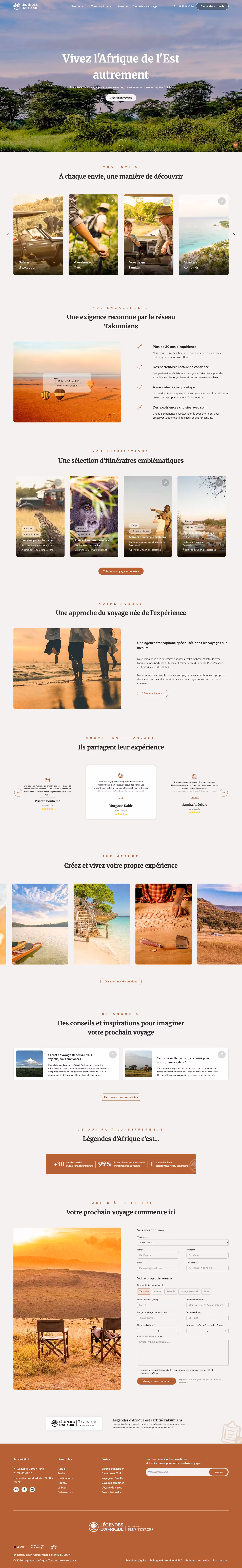 Capture complète de la page d'accueil Légendes d'Afrique : envies de voyage et engagements