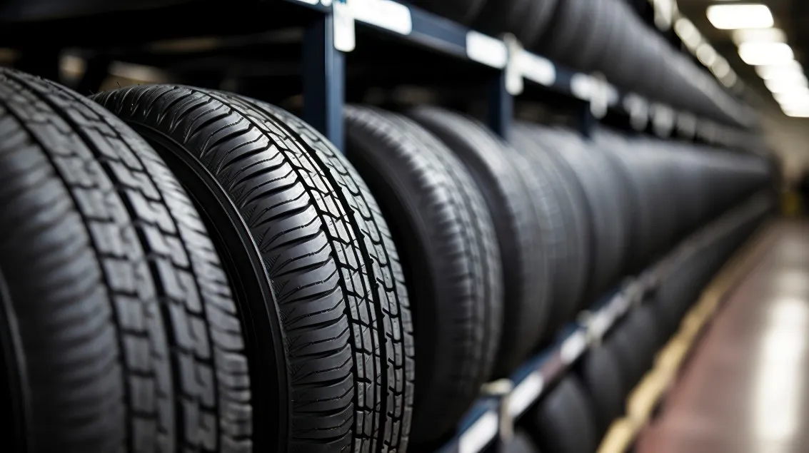 Tires on storage racks