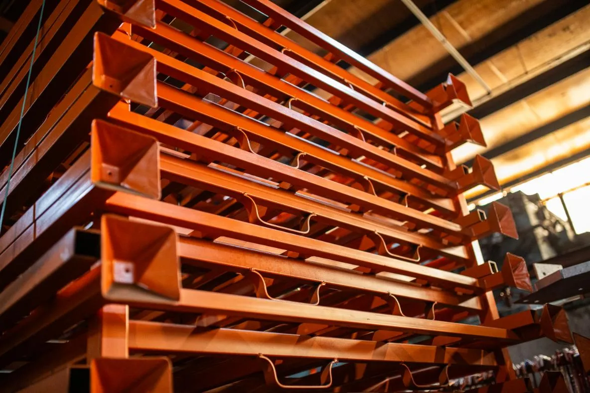 Orange steel racks stacked