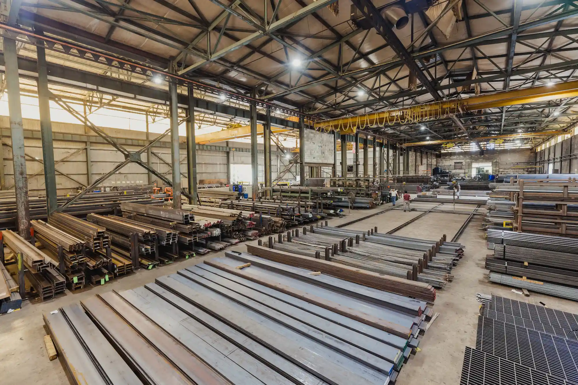 Inside Coosa Steel showing steel in warehouse