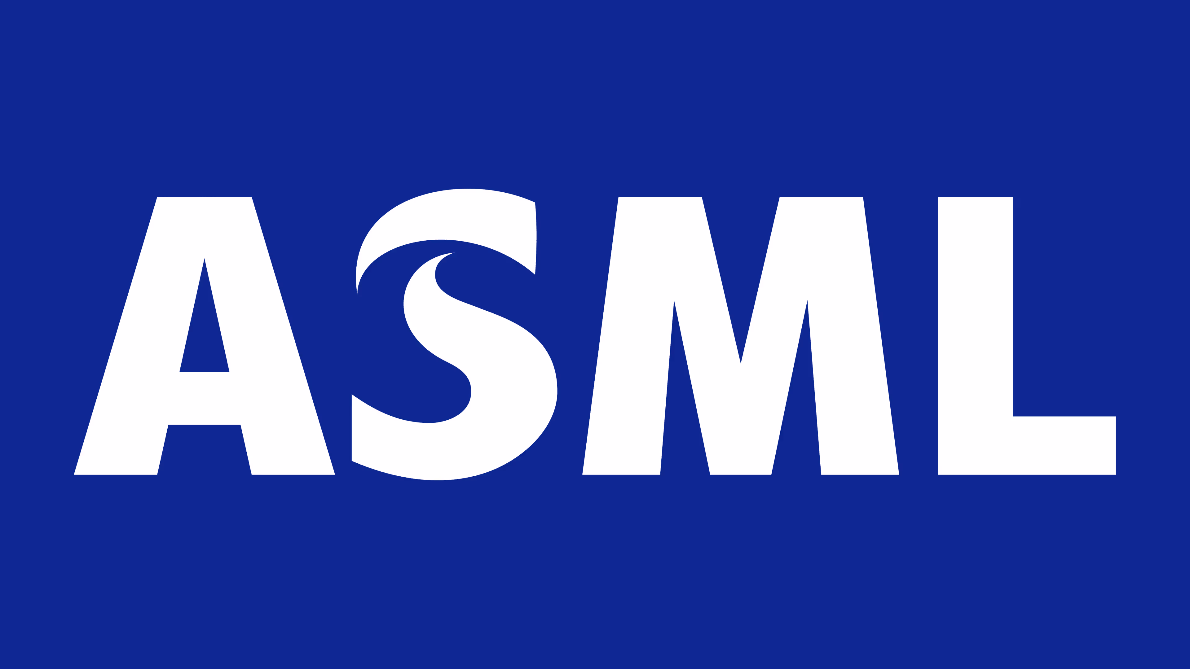 ASML logo with white text on a dark blue background.