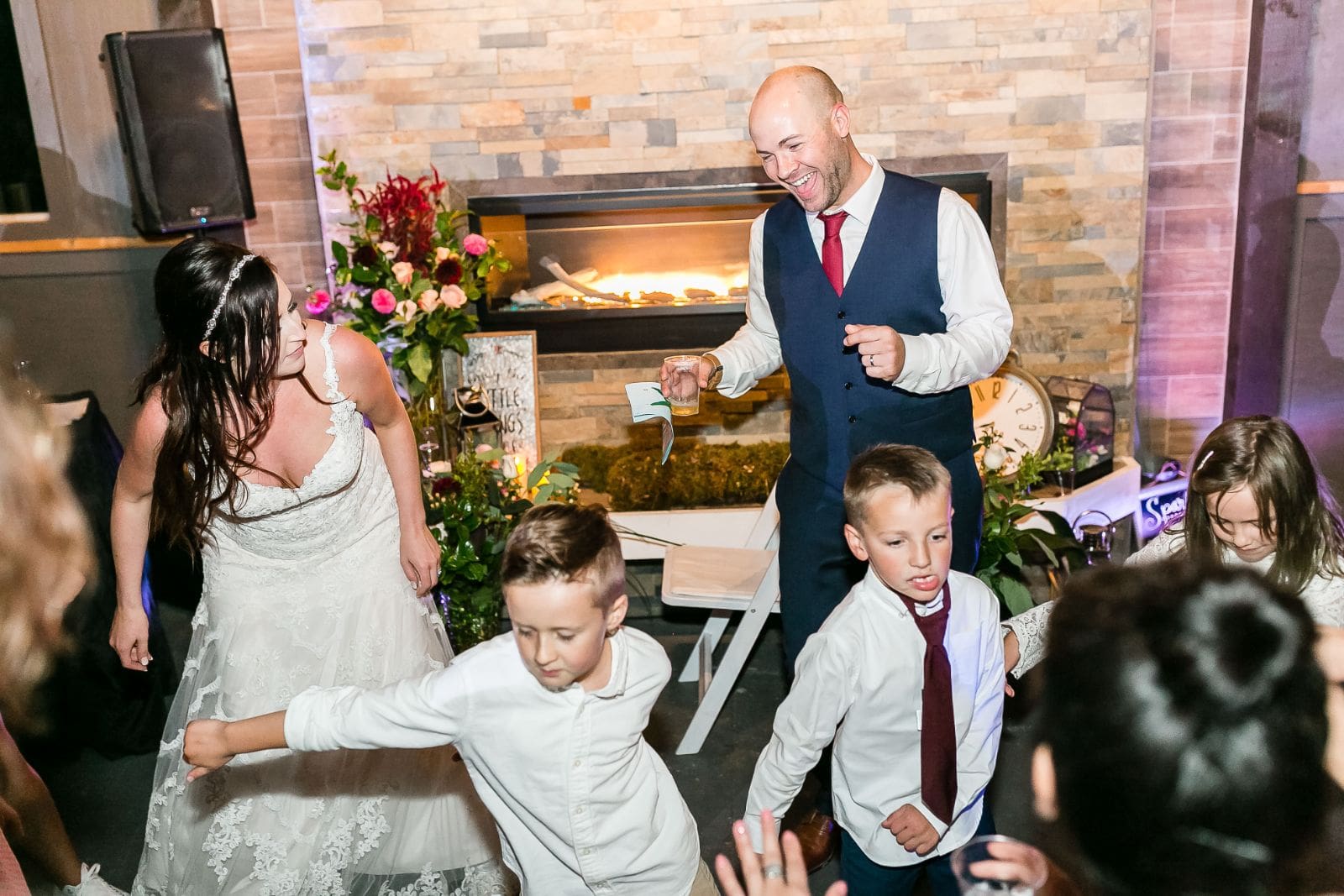 kids dancing water oasis wedding