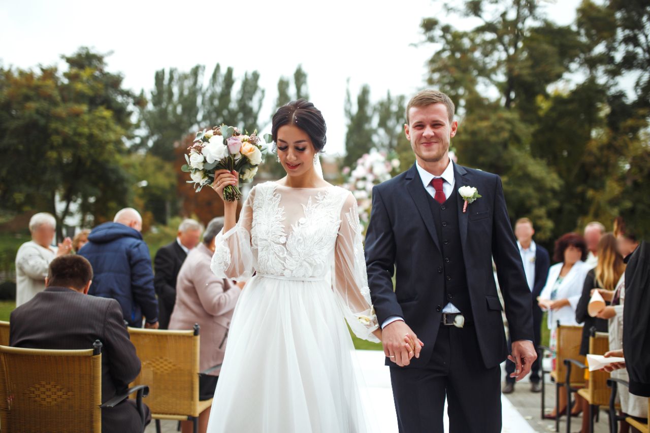 bride and groom at a wedding ceremony 