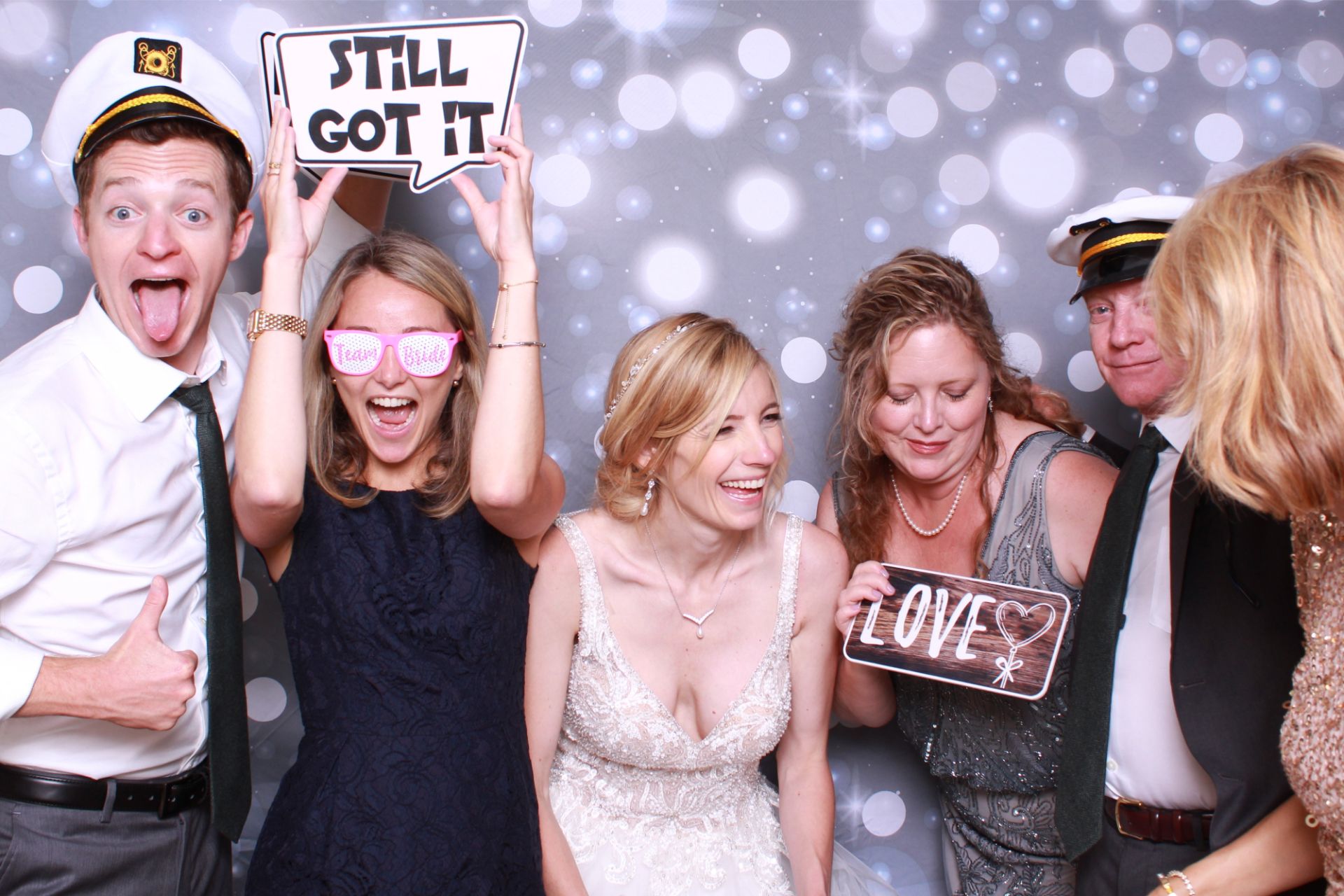 group photo booth picture with props