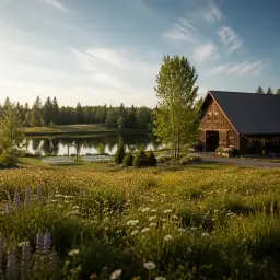 Springwater Lakes Estate Oregon wedding reception inside scenic barn with warm event lighting dance floor and secluded natural setting at evening