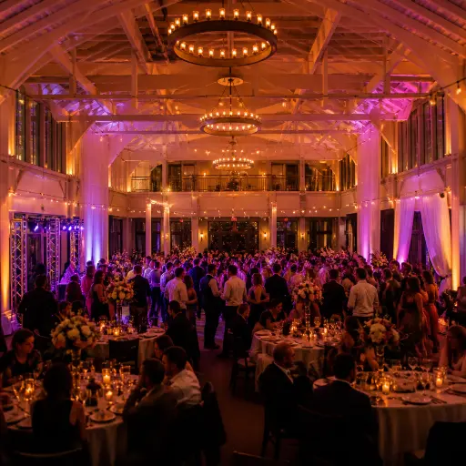 The Abernethy Center Oregon City wedding reception in Ballroom with warm event lighting dance floor and elevated evening atmosphere 