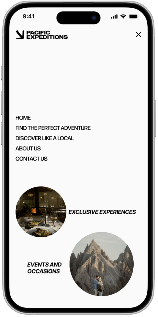 App screen: navigation menu