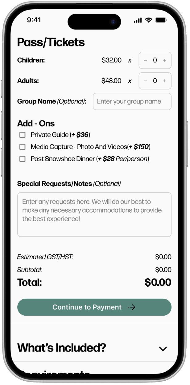 App screen: booking