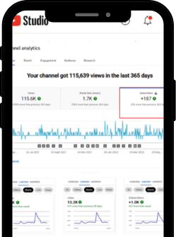 Mobile phone showing a screenshot of Youtube Studio analytics