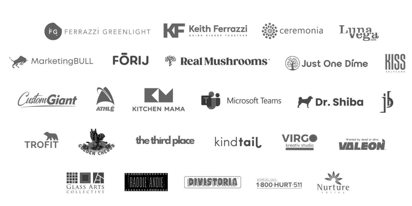 A grid of selected company logos the owner and the team of Rads Media have worked with.