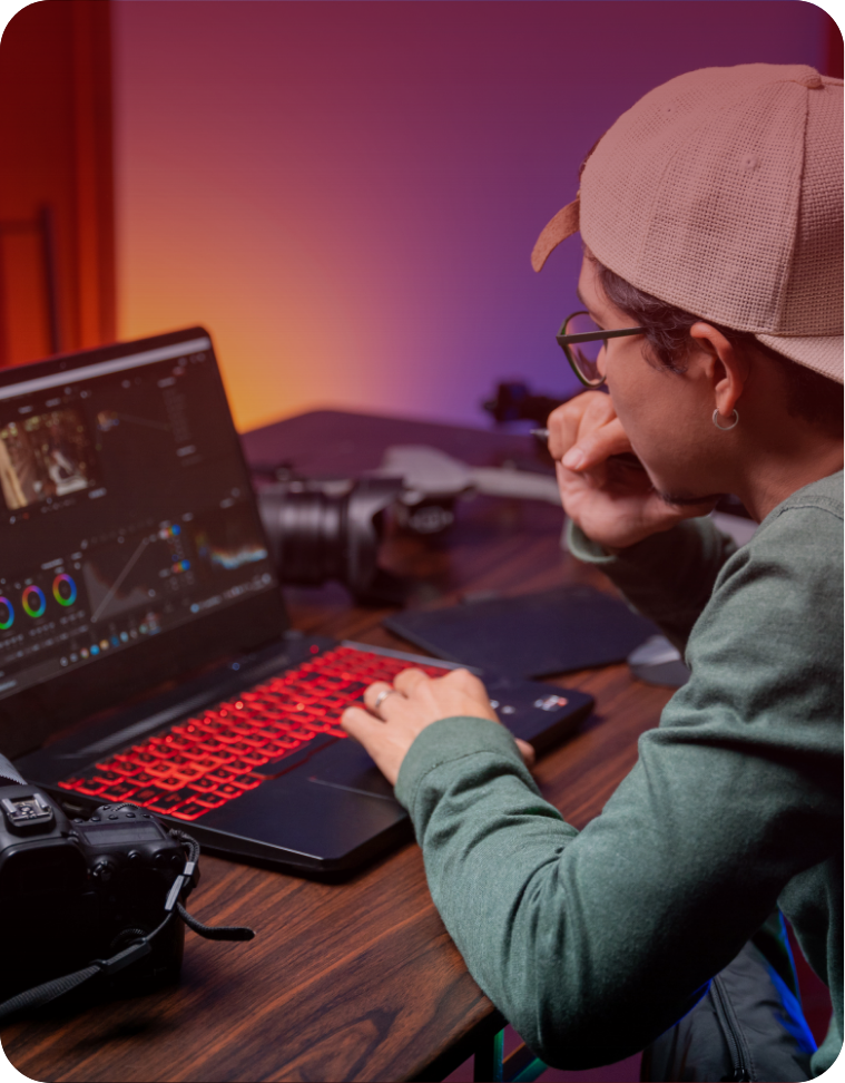 A red block serving as a button to visit Rads Media's Long-form video editing page