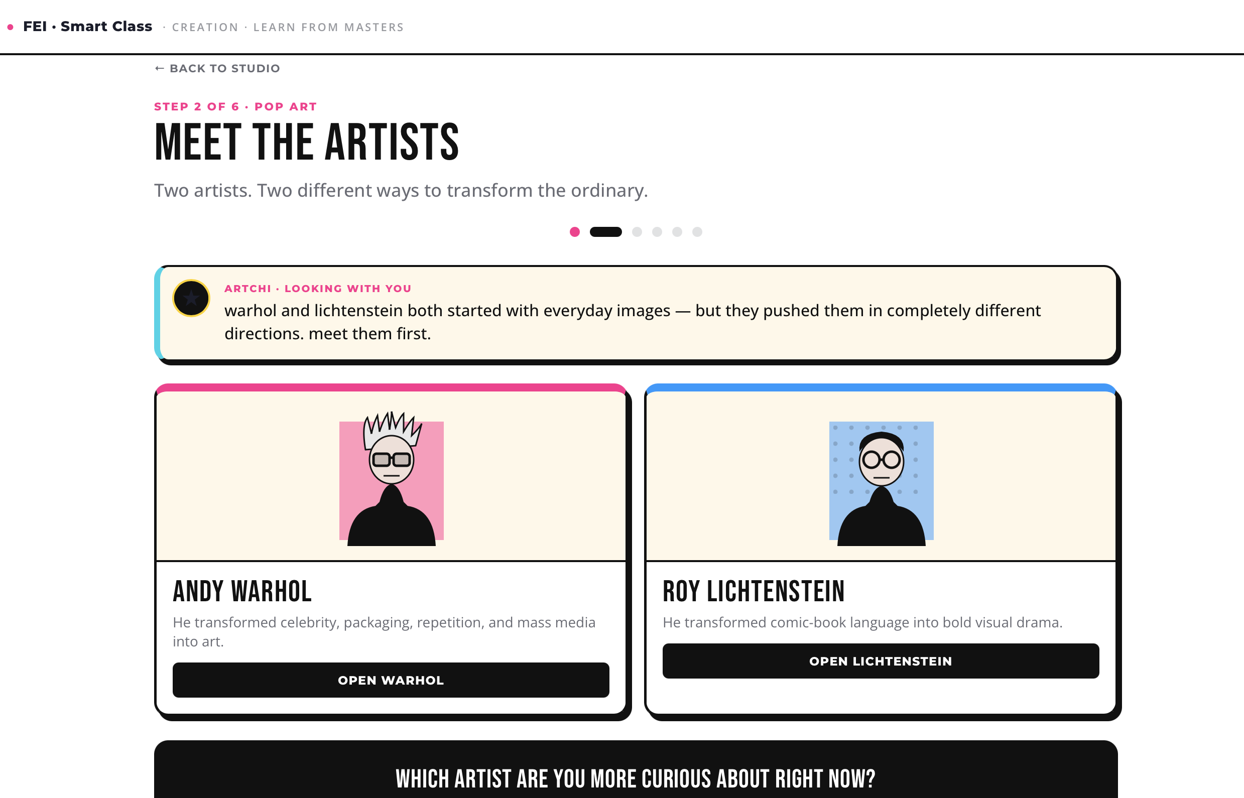 Interactive creation learning screen