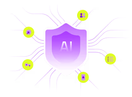 A purple shield with icons surrounding the words AI