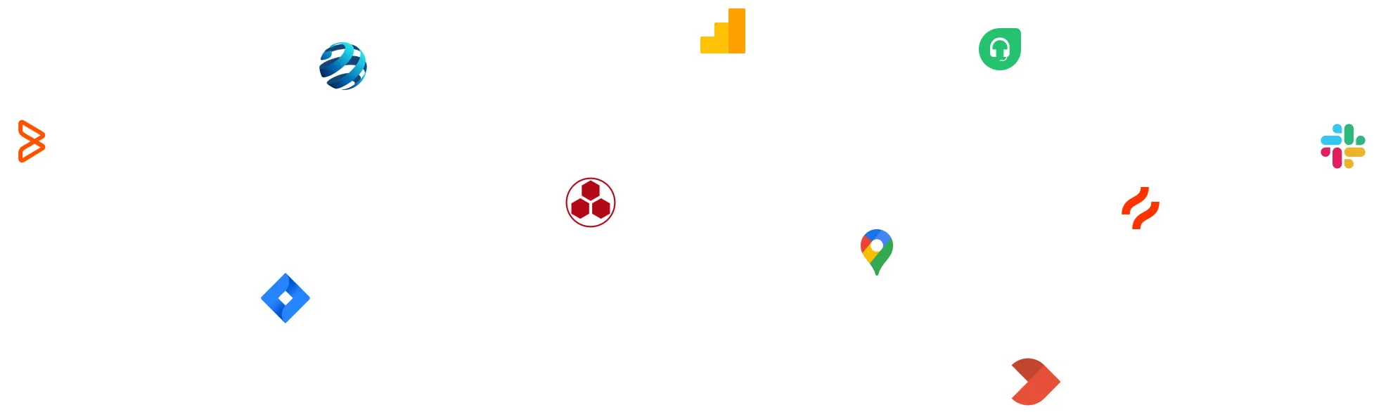 Floating, rounded squares showing popular Xurrent integrations