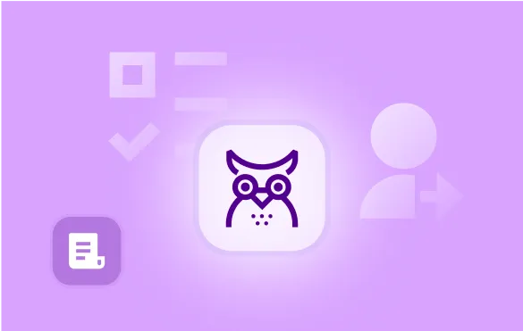 A xurrent branded purple owl on light purple background