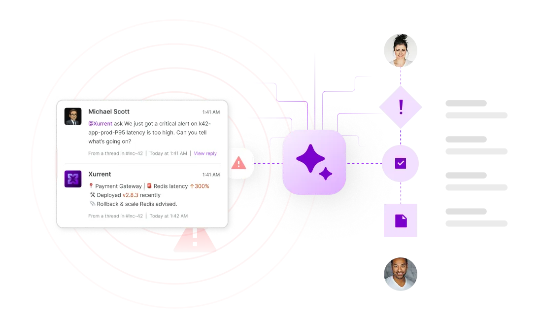 Xurrent incident management dashboard with AI star graphic