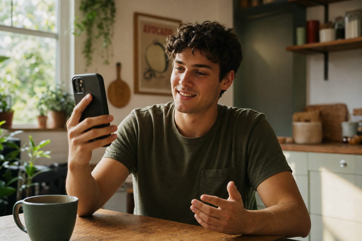 A new hire on a mobile video call completing remote I-9 verification from home