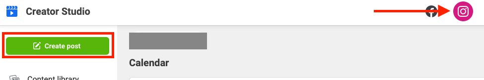 Screenshot of Facebook's Creator Studio with a bright green button highlighted in red that reads "Create Post."