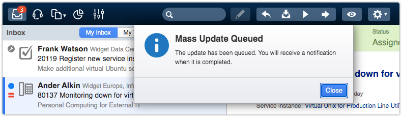 Popup after confirming forward with multiple records selected