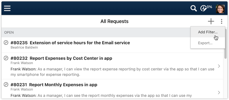 Add filter to All Requests view in 4me Self Service