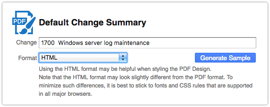 Generating a Change Summary sample in HTML format