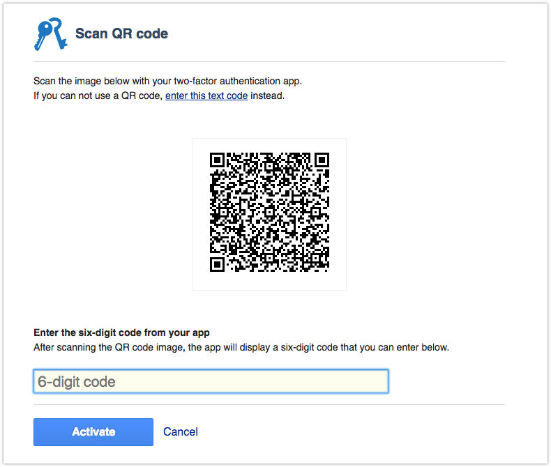 2-Factor Authentication - Scan the QR code