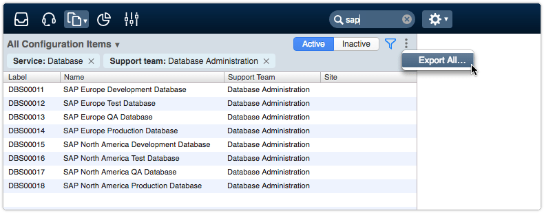 Export All option selected