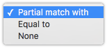 Operators for a text field filter