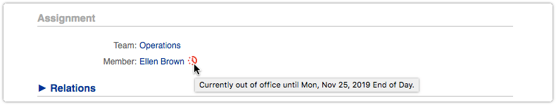Out of office indicator in assignment section in View mode