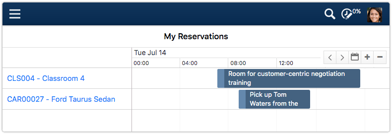 My Reservations calendar in 4me Self Service